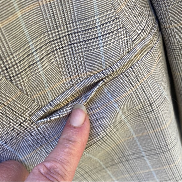 Larry Levine Notch Collar Blue Gray plaid 3 button Classic Blazer Jacket sz12 - Picture 9 of 15